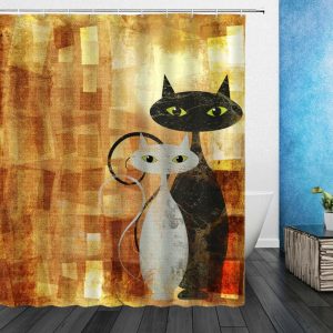 Rideau de Douche Chat Noir et Blanc