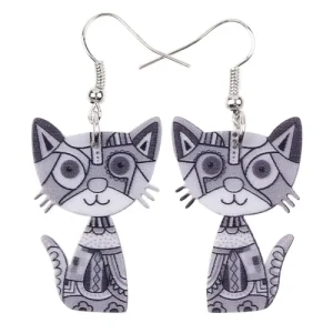 Boucles d'Oreilles Chat Mosaïque (Gris)